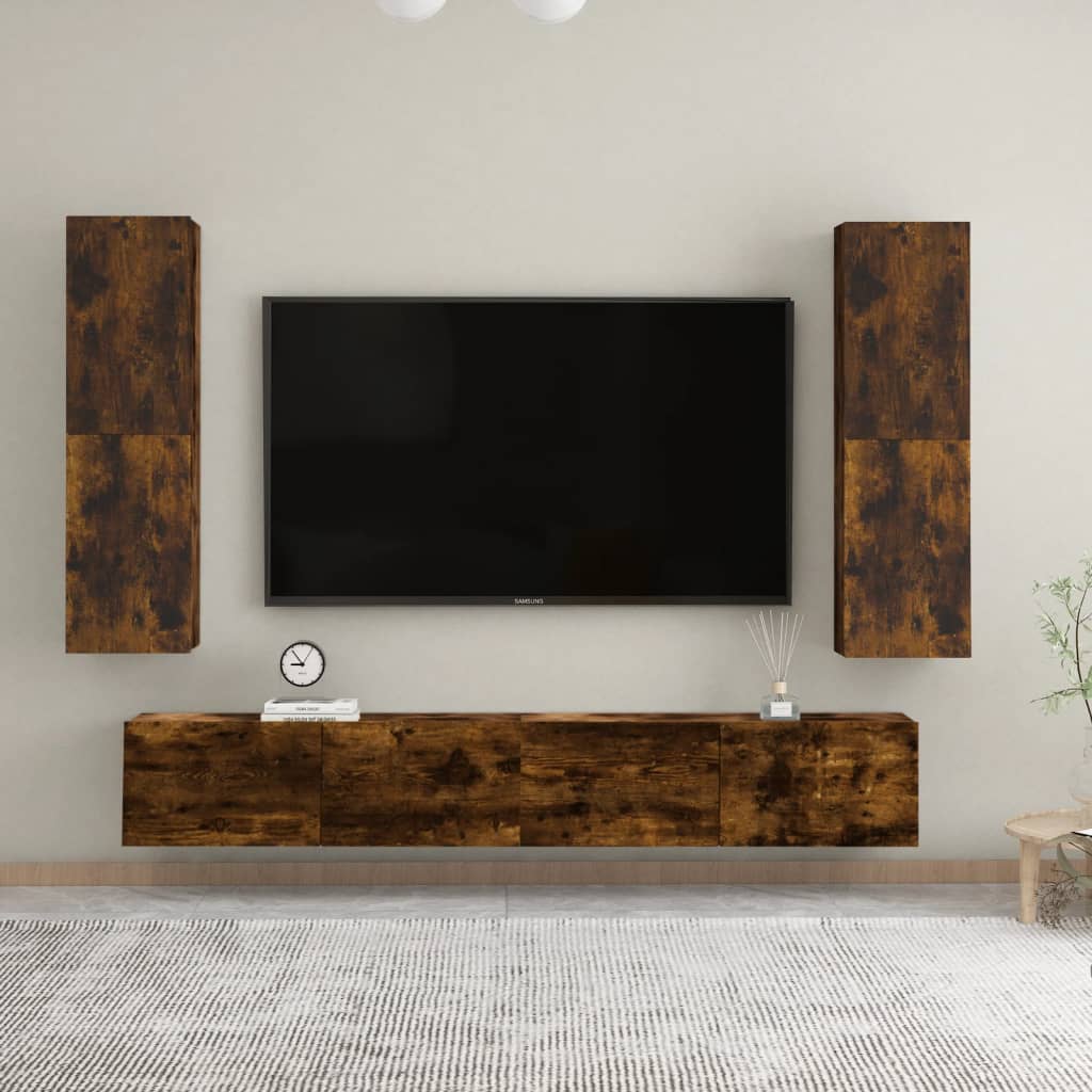 Meuble TV mural Chêne fumé 30,5x30x110 cm - XIOS