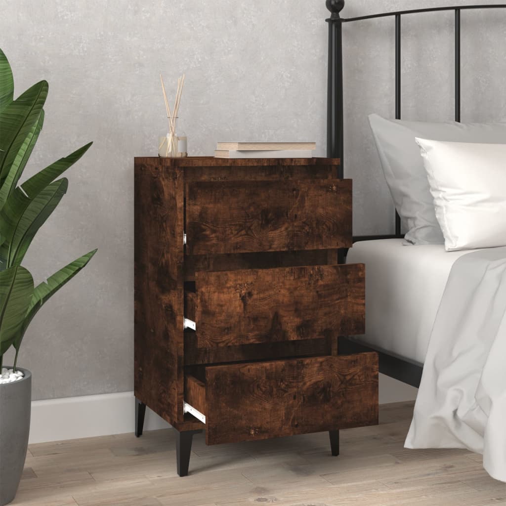 Table de chevet chêne fumé 40x35x70 cm bois d'ingénierie - XIOS
