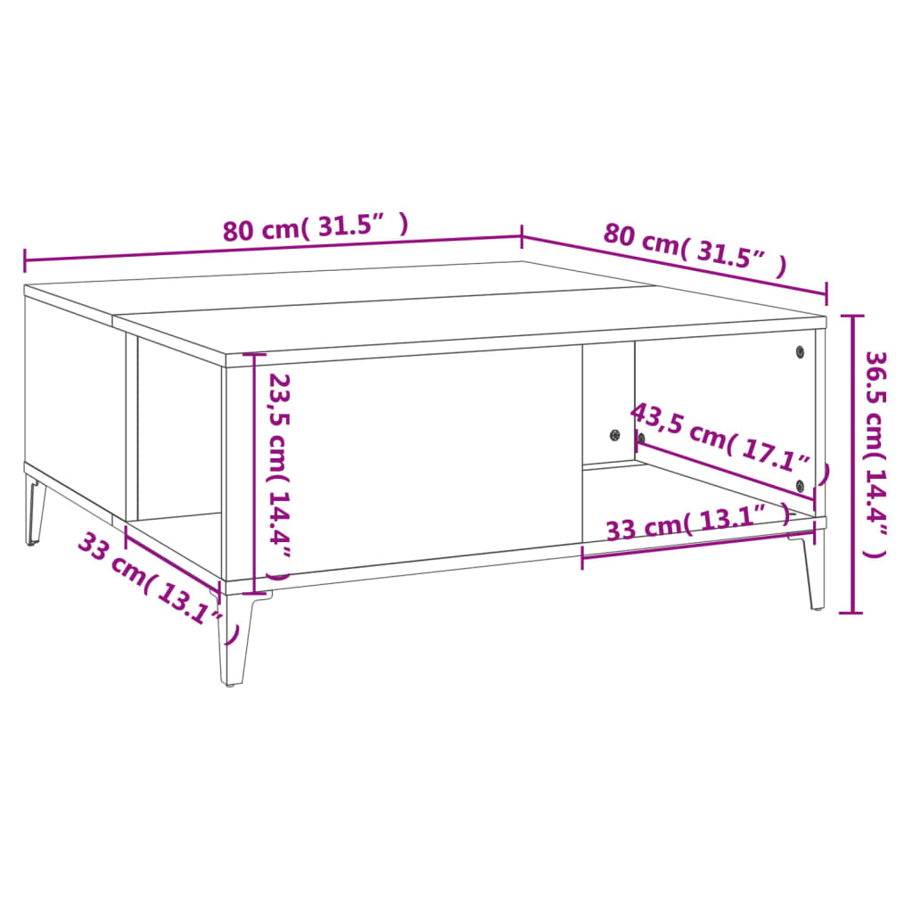 Table basse chêne sonoma 80x80x36,5 cm bois d'ingénierie - XIOS