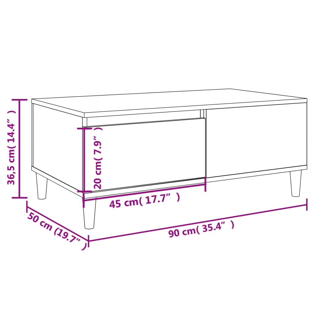 Table basse Gris béton 90x50x36,5 cm Bois d'ingénierie - XIOS