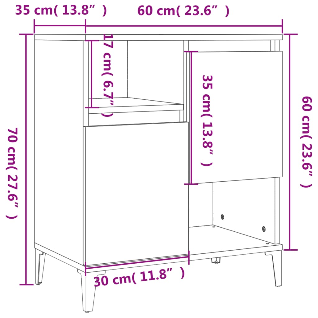 Buffet Chêne fumé 60x35x70 cm Bois d'ingénierie