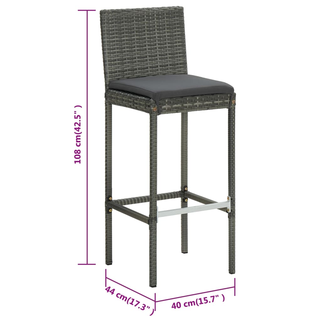 Tabourets de bar avec coussins lot de 6 gris résine tressée - XIOS