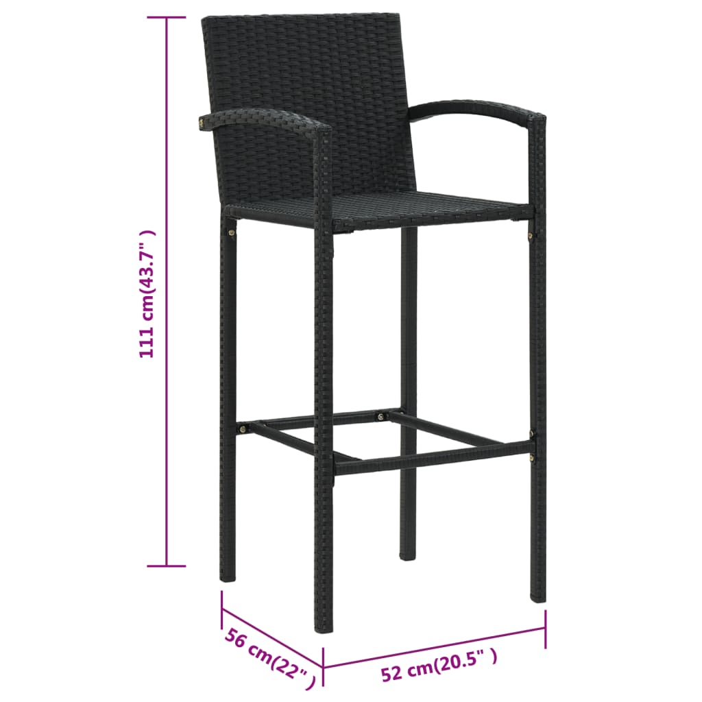 Tabourets de bar lot de 4 noir résine tressée - XIOS
