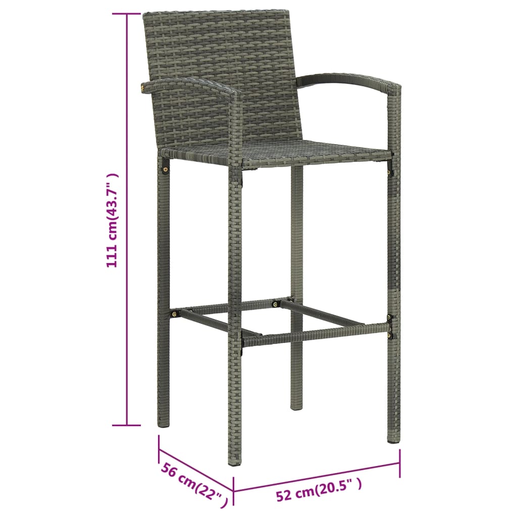 Tabourets de bar lot de 4 gris résine tressée