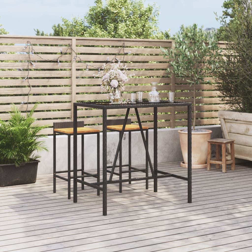 Table de bar et dessus en verre noir 110x70x110 cm poly rotin Tables de jardin vidaXL