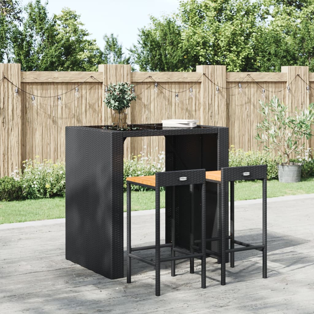 Tabourets de bar lot de 2 noir résine tressée et bois d'acacia - XIOS