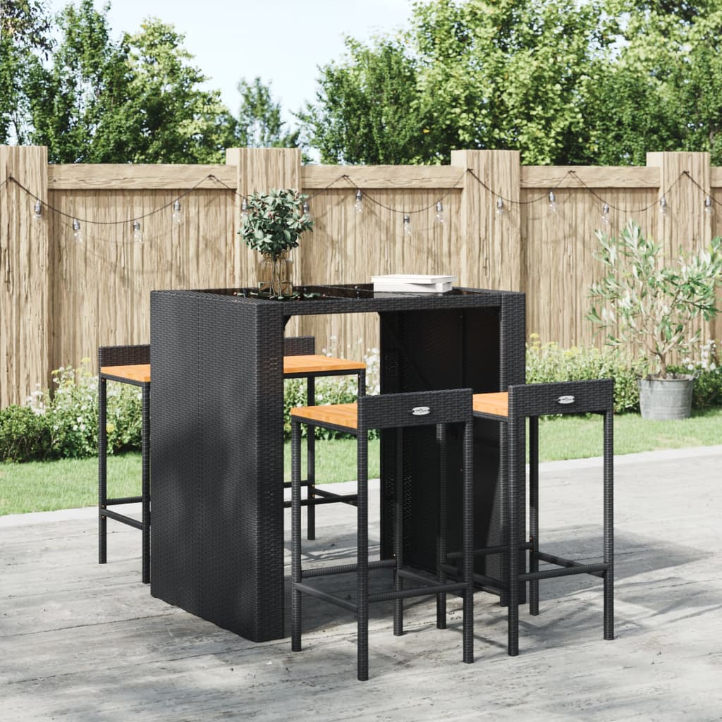 Tabourets de bar lot de 4 noir résine tressée et bois d'acacia - XIOS
