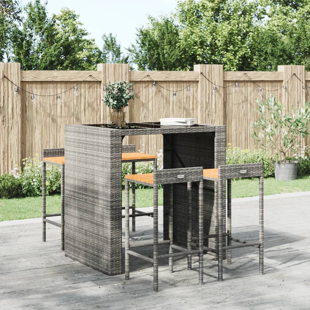 Tabourets de bar lot de 4 gris résine tressée et bois d'acacia - XIOS
