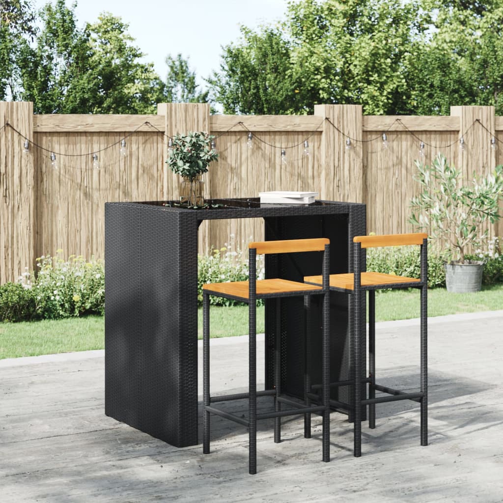 Tabourets de bar lot de 2 noir résine tressée et bois d'acacia - XIOS