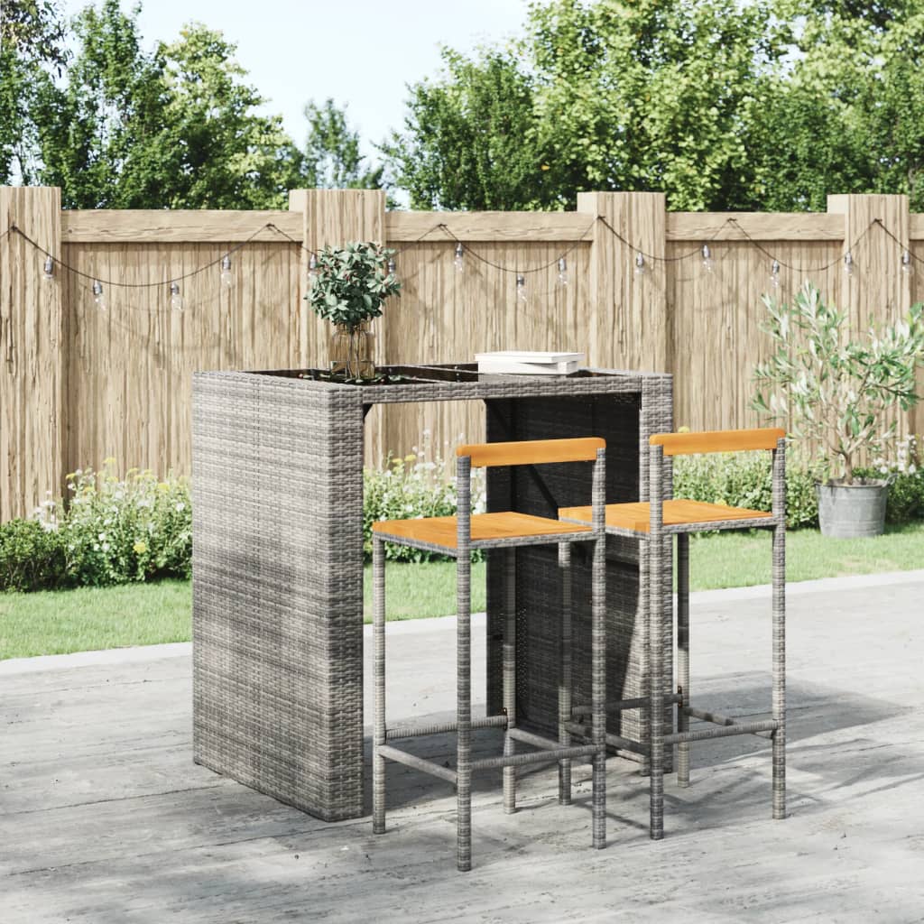 Tabourets de bar lot de 2 gris résine tressée et bois d'acacia - XIOS