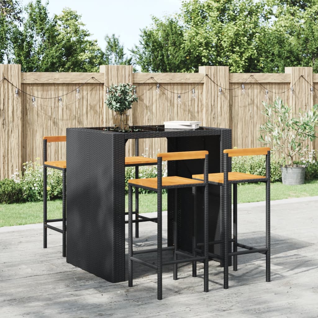 Tabourets de bar lot de 4 noir résine tressée et bois d'acacia - XIOS