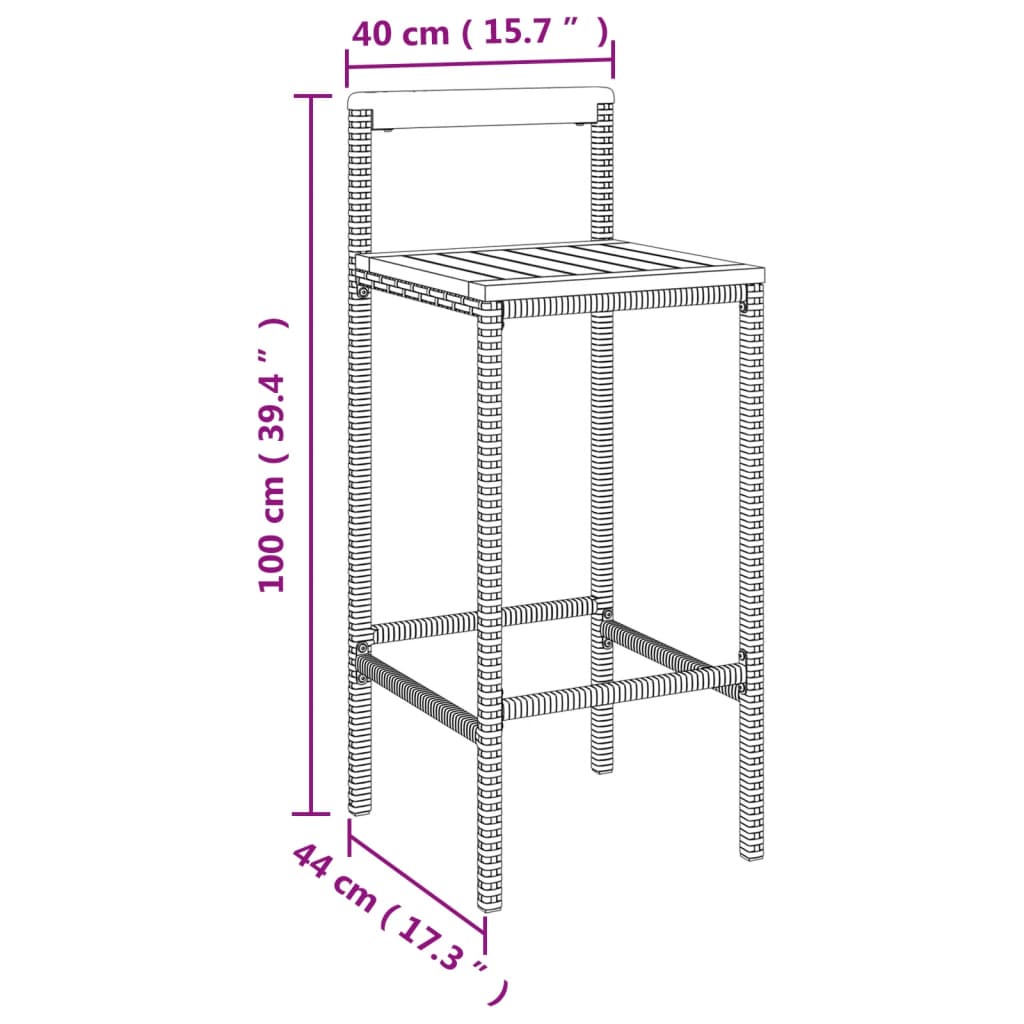 Tabourets de bar lot de 4 gris résine tressée et bois d'acacia - XIOS