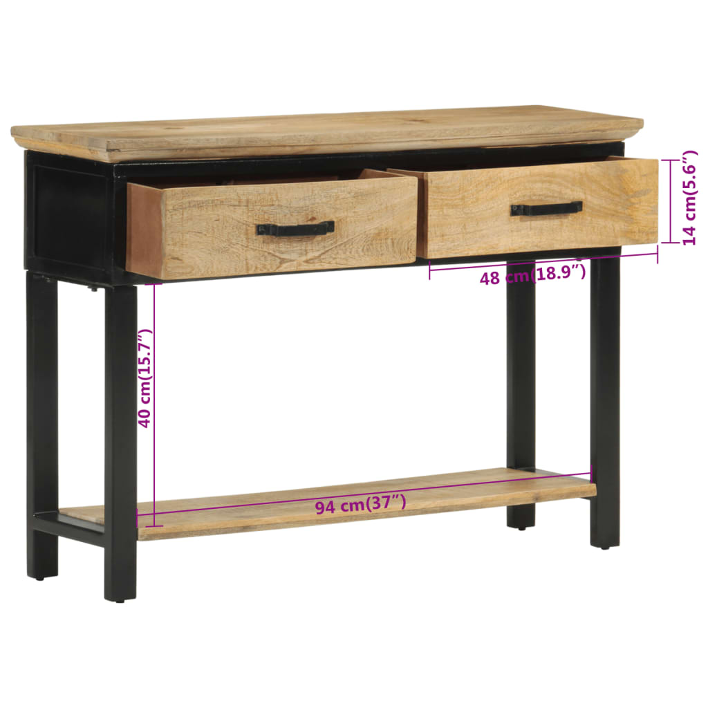 Table console 110x30x75 cm bois de manguier massif brut - XIOS