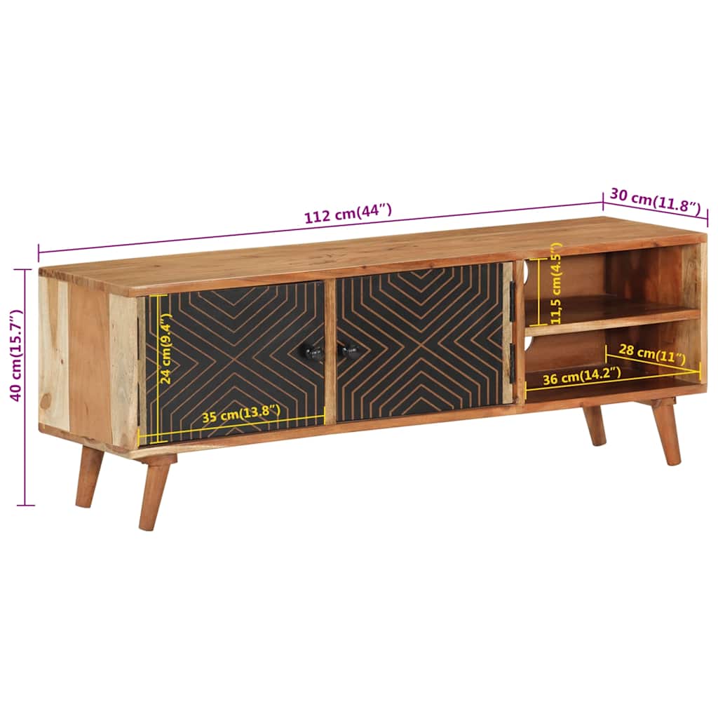 Meuble TV 112x30x40 cm bois d'acacia massif - XIOS