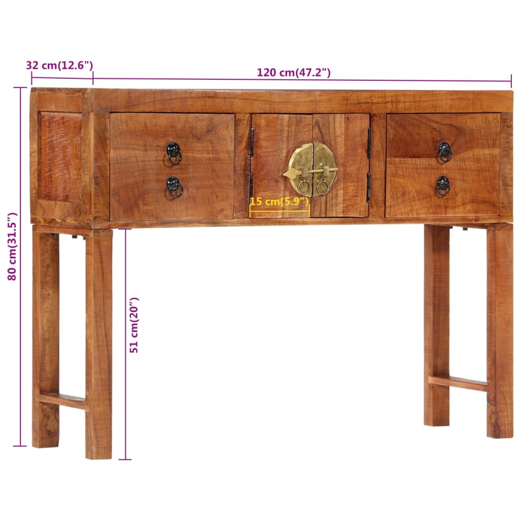Table console 120x32x80 cm bois massif d'acacia - XIOS