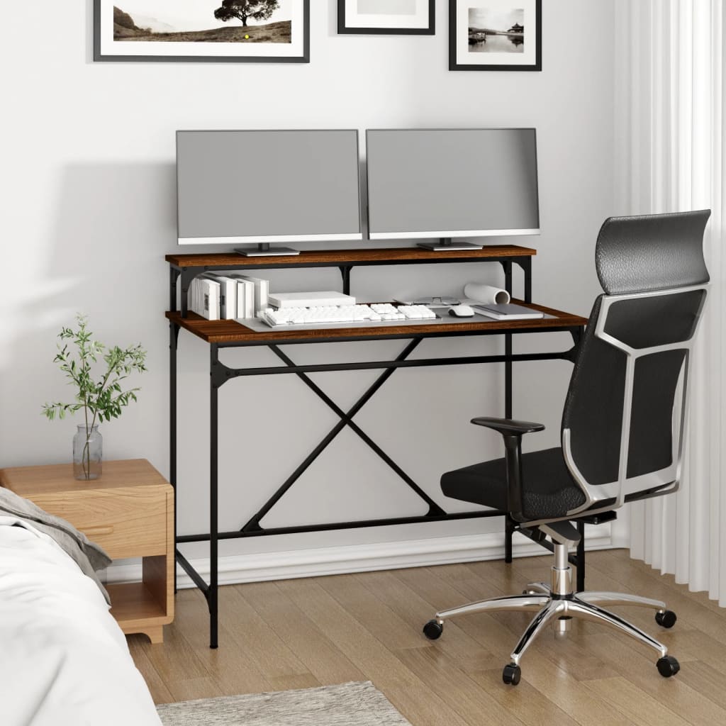 Bureau chêne marron 100x50x90 cm bois d'ingénierie et fer Bureaux vidaXL