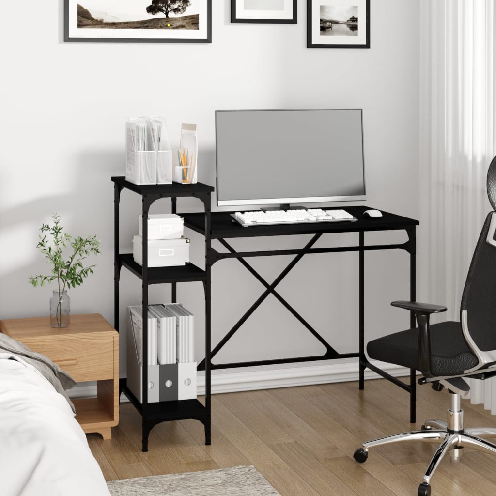 Bureau avec étagères noir 105x50x90 cm bois d'ingénierie et fer Bureaux vidaXL