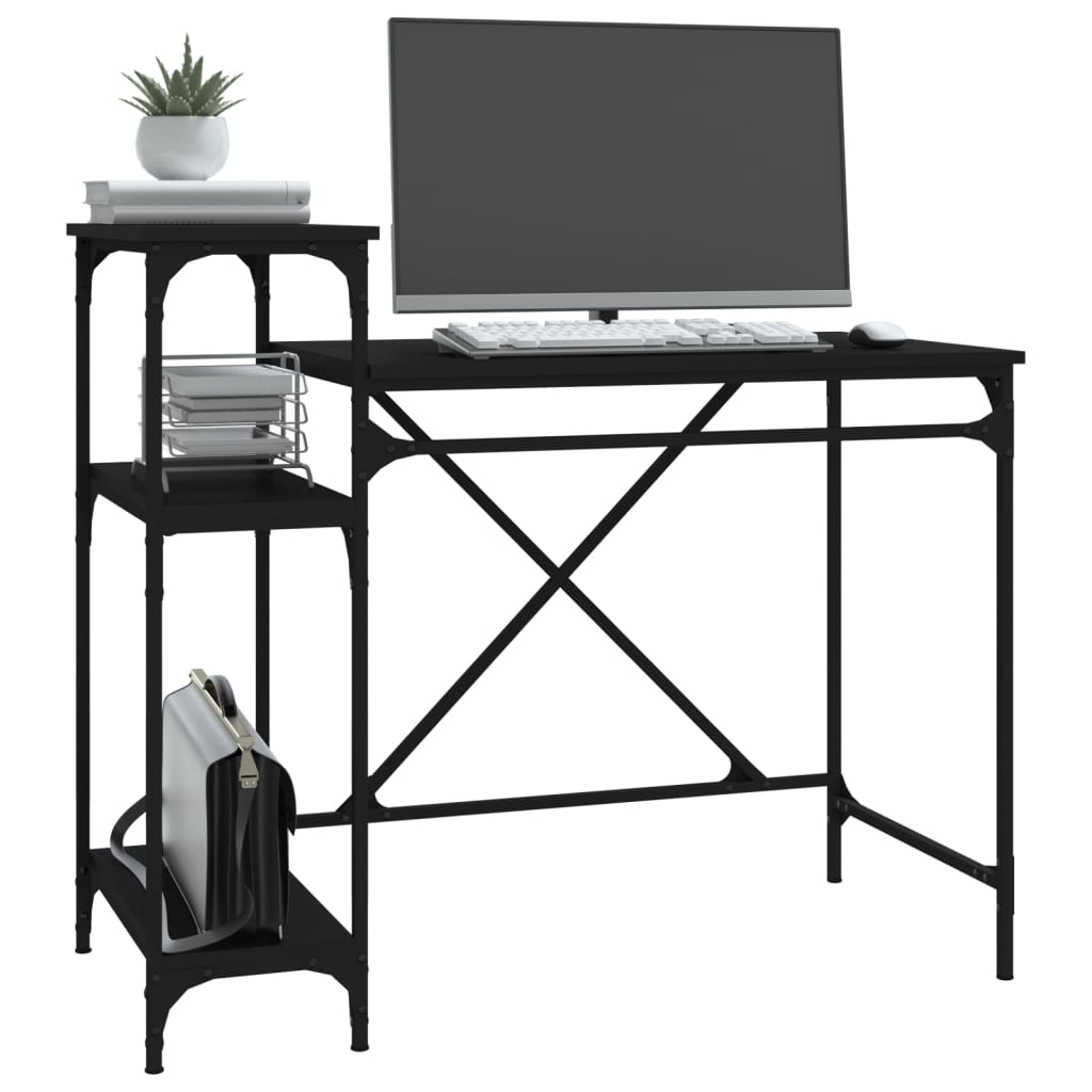 Bureau avec étagères noir 105x50x90 cm bois d'ingénierie et fer Bureaux vidaXL