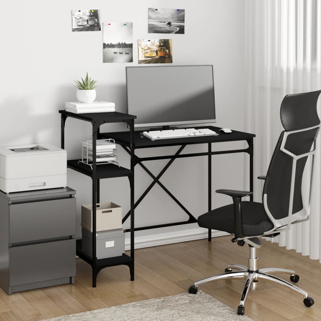 Bureau avec étagères noir 105x50x90 cm bois d'ingénierie et fer Bureaux vidaXL