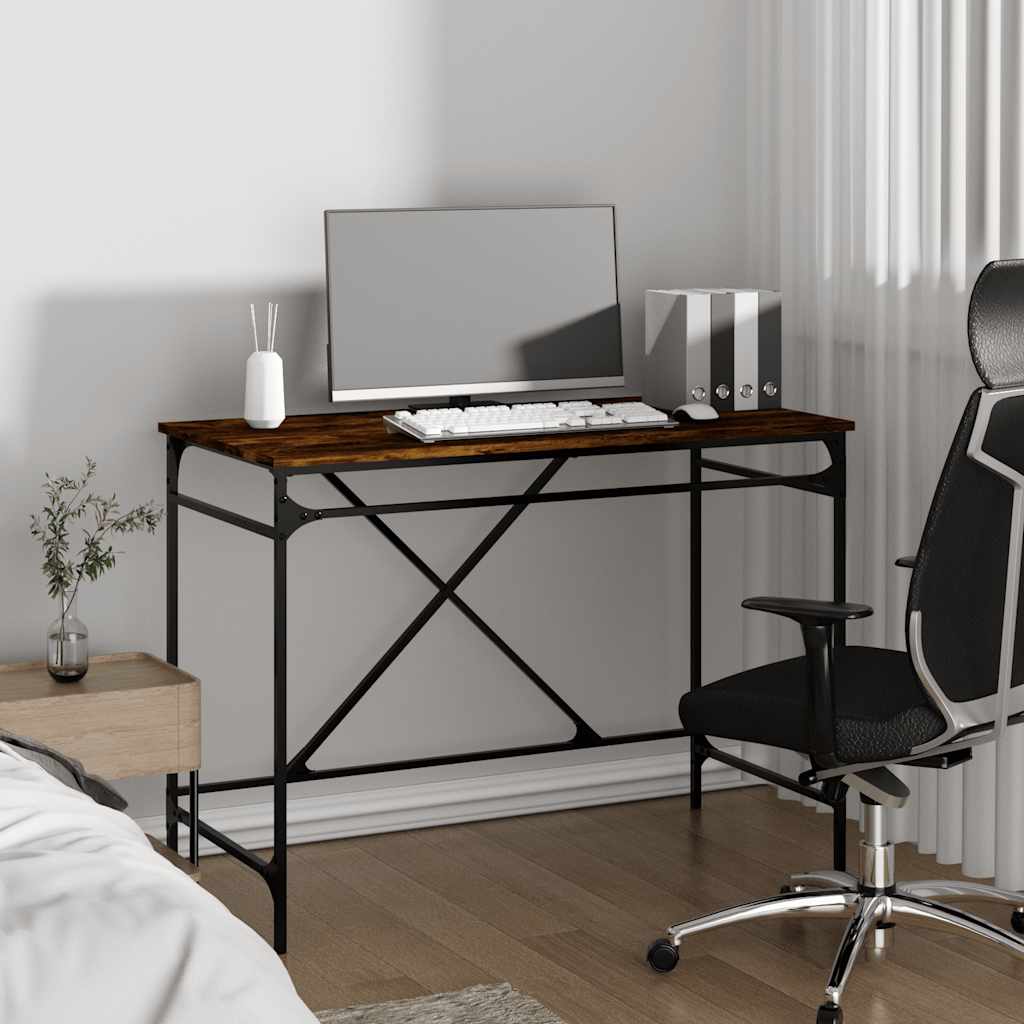 Bureau chêne fumé 100x50x75 cm bois d'ingénierie et fer - XIOS
