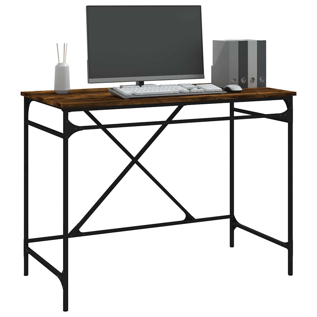 Bureau chêne fumé 100x50x75 cm bois d'ingénierie et fer - XIOS