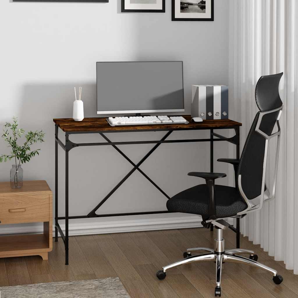 Bureau chêne fumé 100x50x75 cm bois d'ingénierie et fer - XIOS