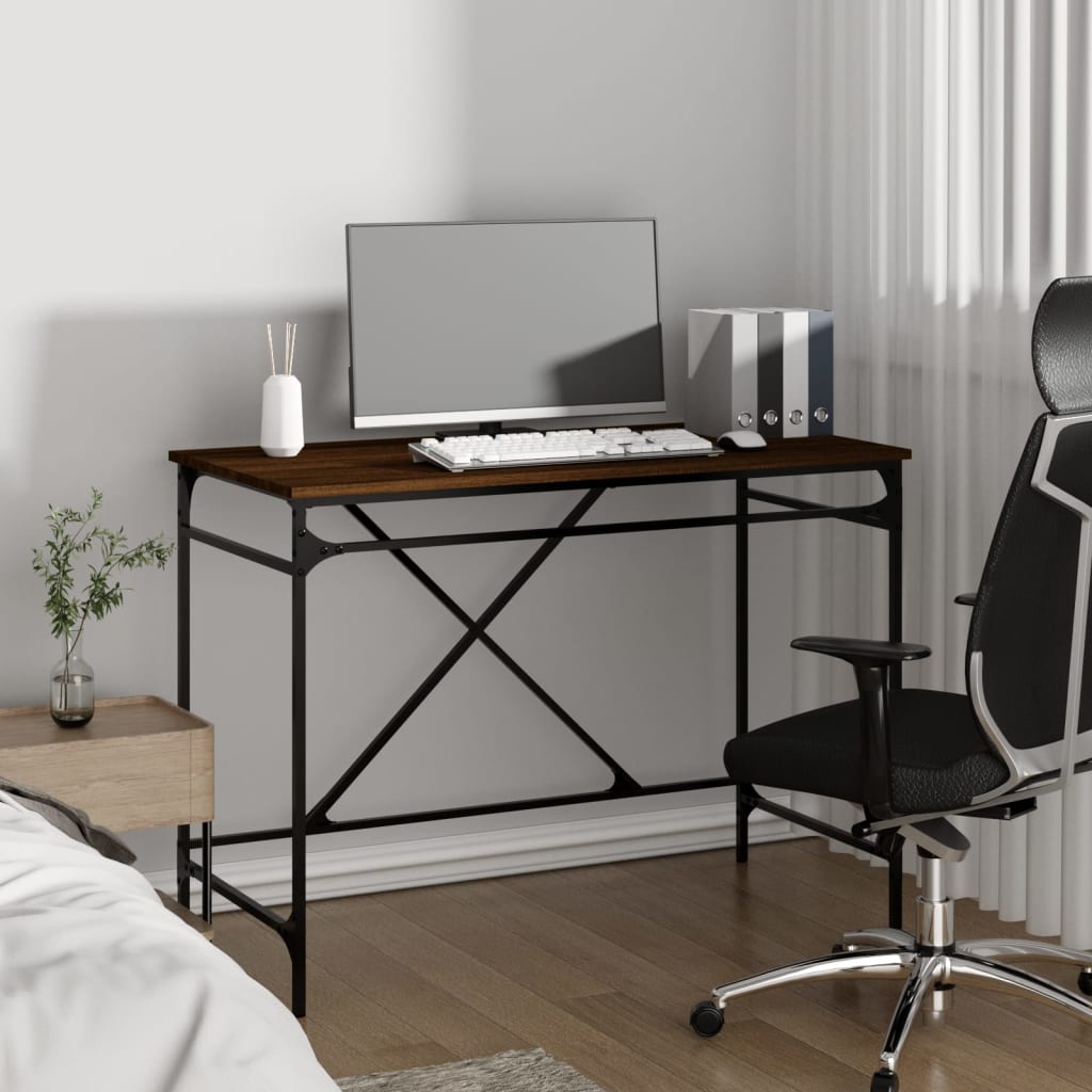 Bureau chêne marron 100x50x75 cm bois d'ingénierie et fer Bureaux vidaXL