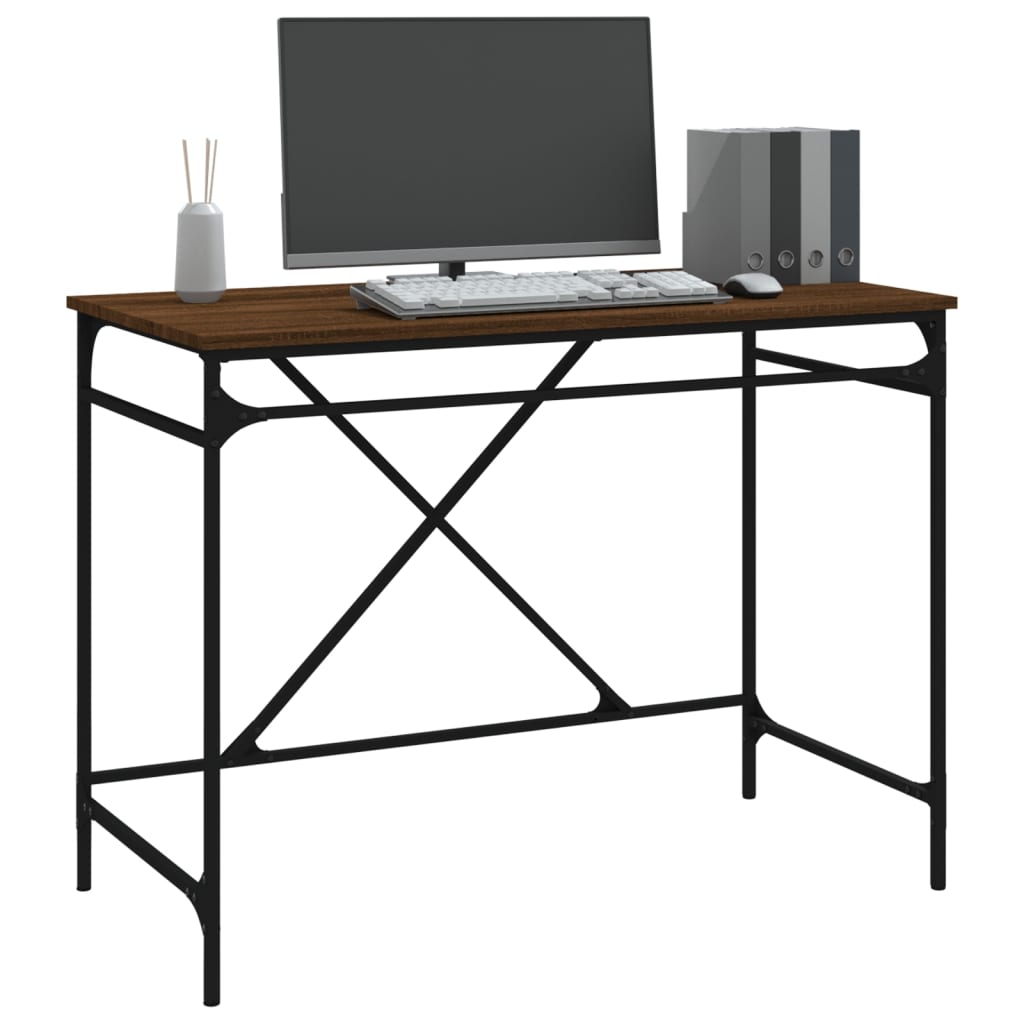 Bureau chêne marron 100x50x75 cm bois d'ingénierie et fer Bureaux vidaXL