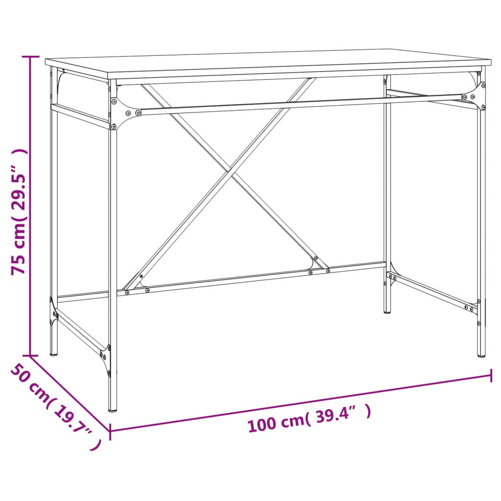 Bureau chêne marron 100x50x75 cm bois d'ingénierie et fer Bureaux vidaXL