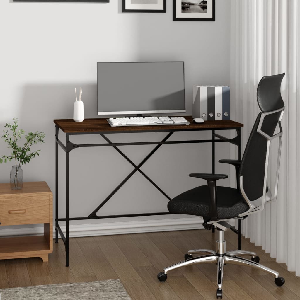 Bureau chêne marron 100x50x75 cm bois d'ingénierie et fer Bureaux vidaXL