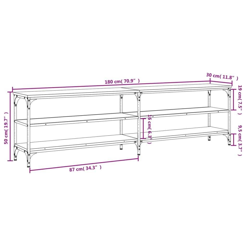 Meuble TV chêne marron 180x30x50 cm bois d'ingénierie et métal - XIOS
