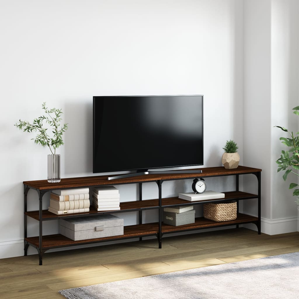 Meuble TV chêne marron 180x30x50 cm bois d'ingénierie et métal - XIOS