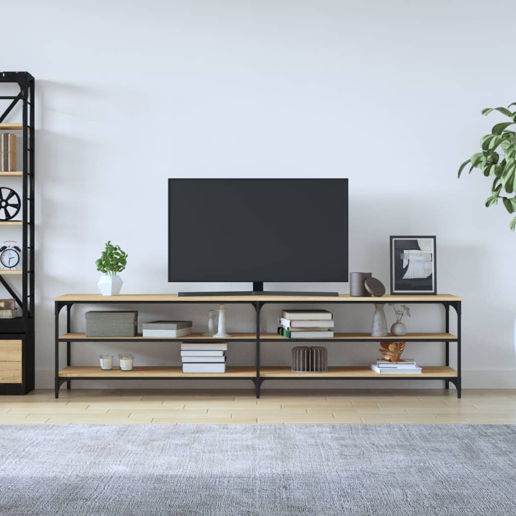 Meuble TV chêne sonoma 200x30x50 cm bois d'ingénierie et métal - XIOS