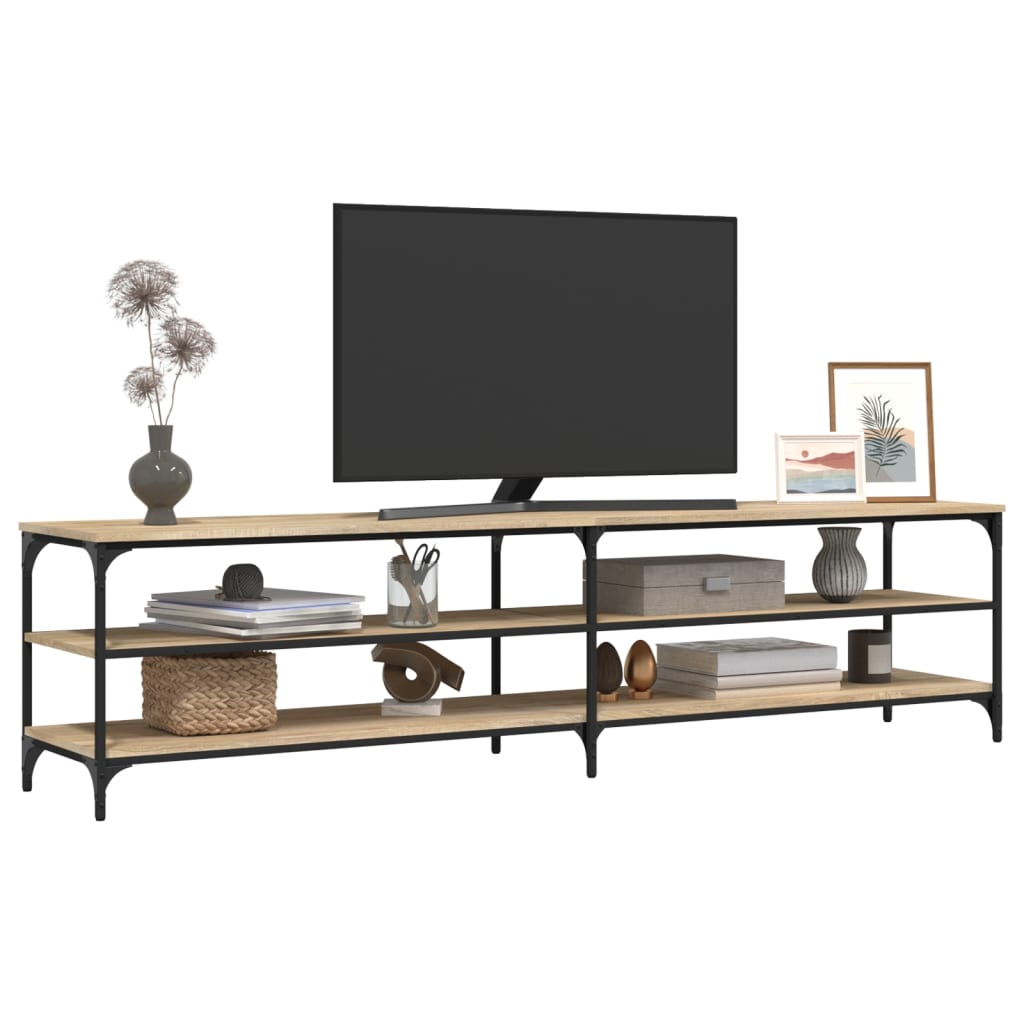 Meuble TV chêne sonoma 200x30x50 cm bois d'ingénierie et métal - XIOS
