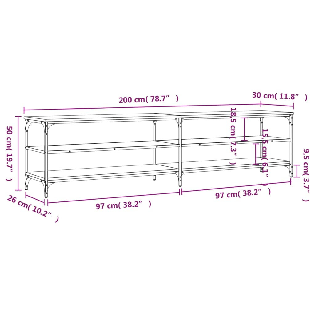 Meuble TV chêne sonoma 200x30x50 cm bois d'ingénierie et métal - XIOS