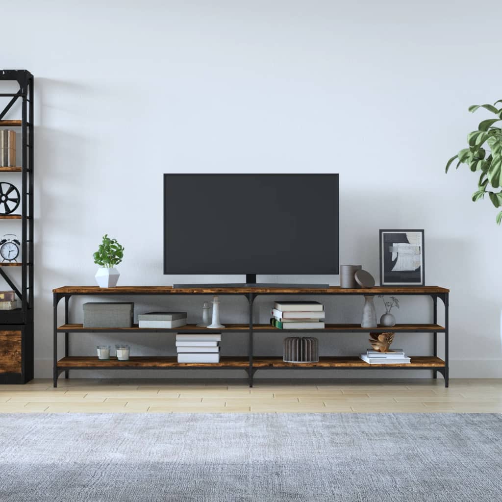 Meuble TV chêne fumé 200x30x50 cm bois d'ingénierie et métal - XIOS