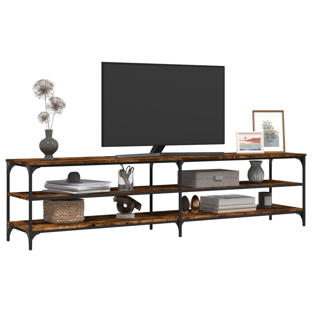 Meuble TV chêne fumé 200x30x50 cm bois d'ingénierie et métal - XIOS