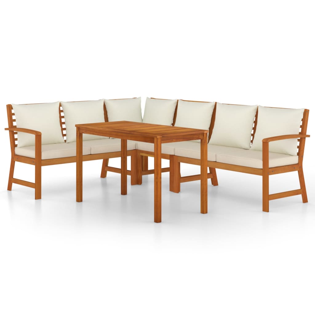Ensemble à manger de jardin coussins 5 pcs Bois acacia