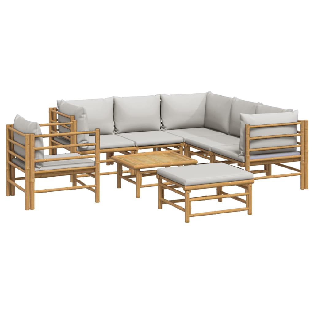 Salon de jardin 8 pcs avec coussins gris clair bambou - XIOS