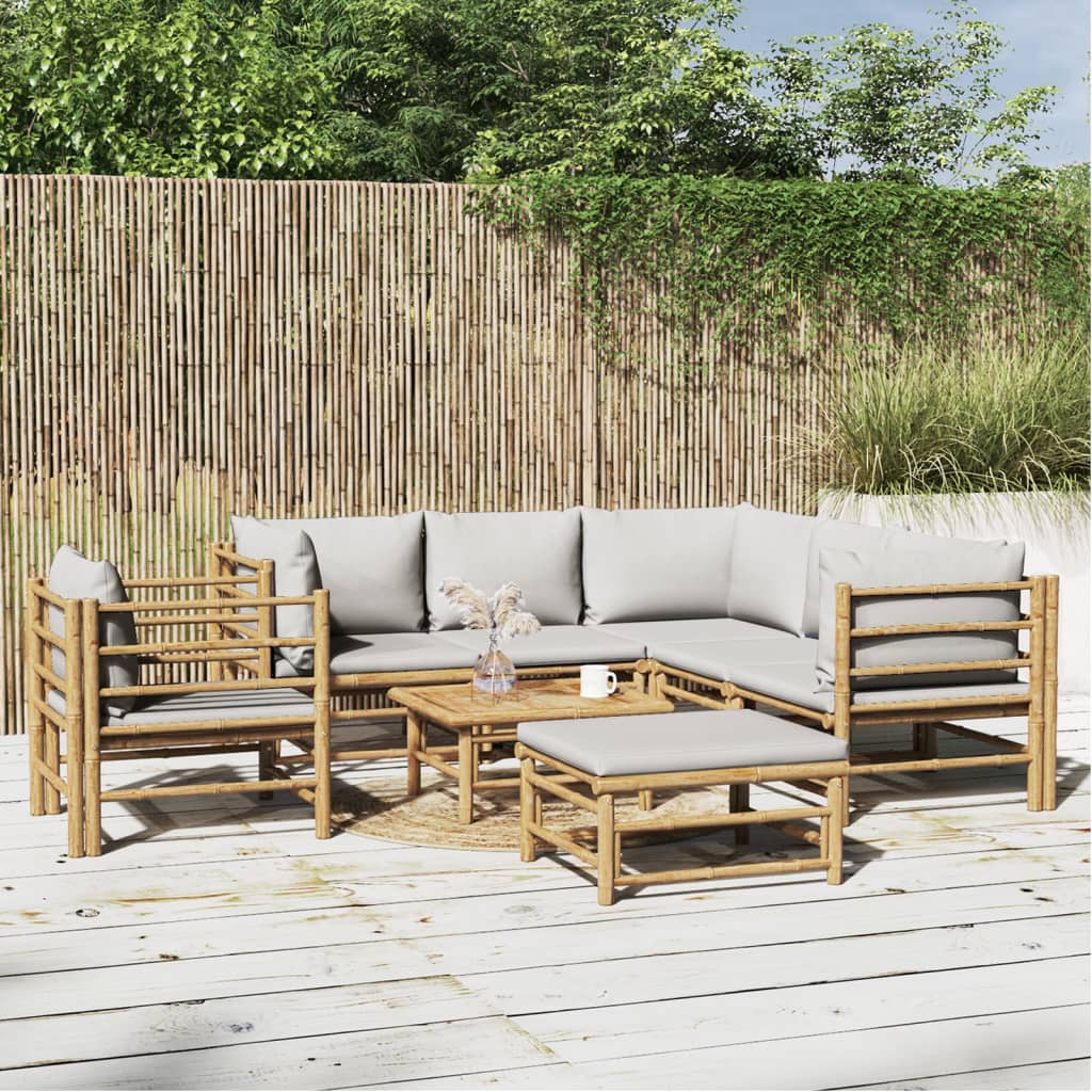 Salon de jardin 8 pcs avec coussins gris clair bambou - XIOS