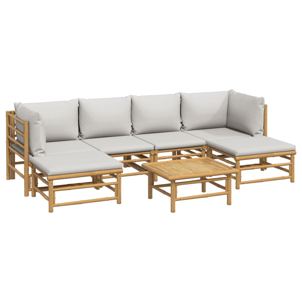 Salon de jardin 7 pcs avec coussins gris clair bambou