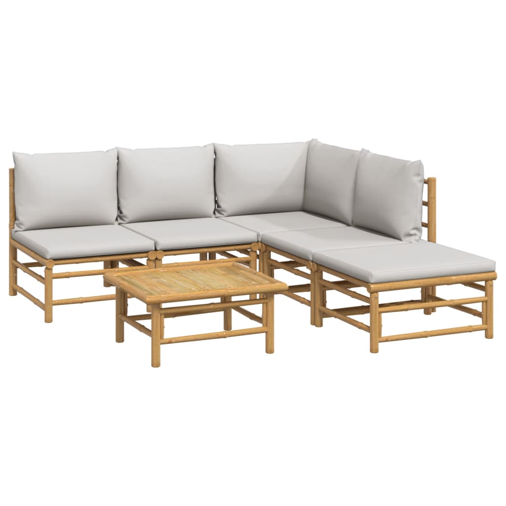 Salon de jardin 6 pcs avec coussins gris clair bambou