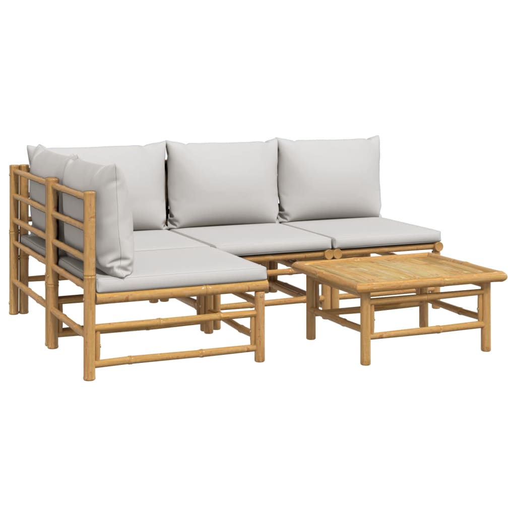 Salon de jardin 5 pcs avec coussins gris clair bambou