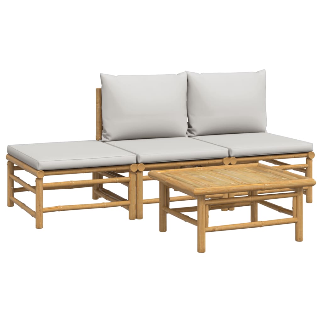 Salon de jardin 4 pcs avec coussins gris clair bambou