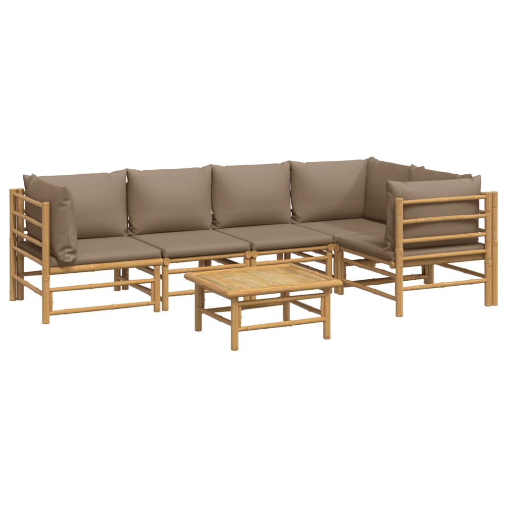 Salon de jardin 6 pcs avec coussins taupe bambou