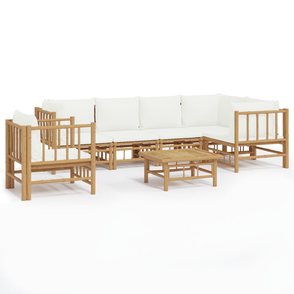 Salon de jardin 7 pcs avec coussins blanc crème bambou Salons de jardin vidaXL