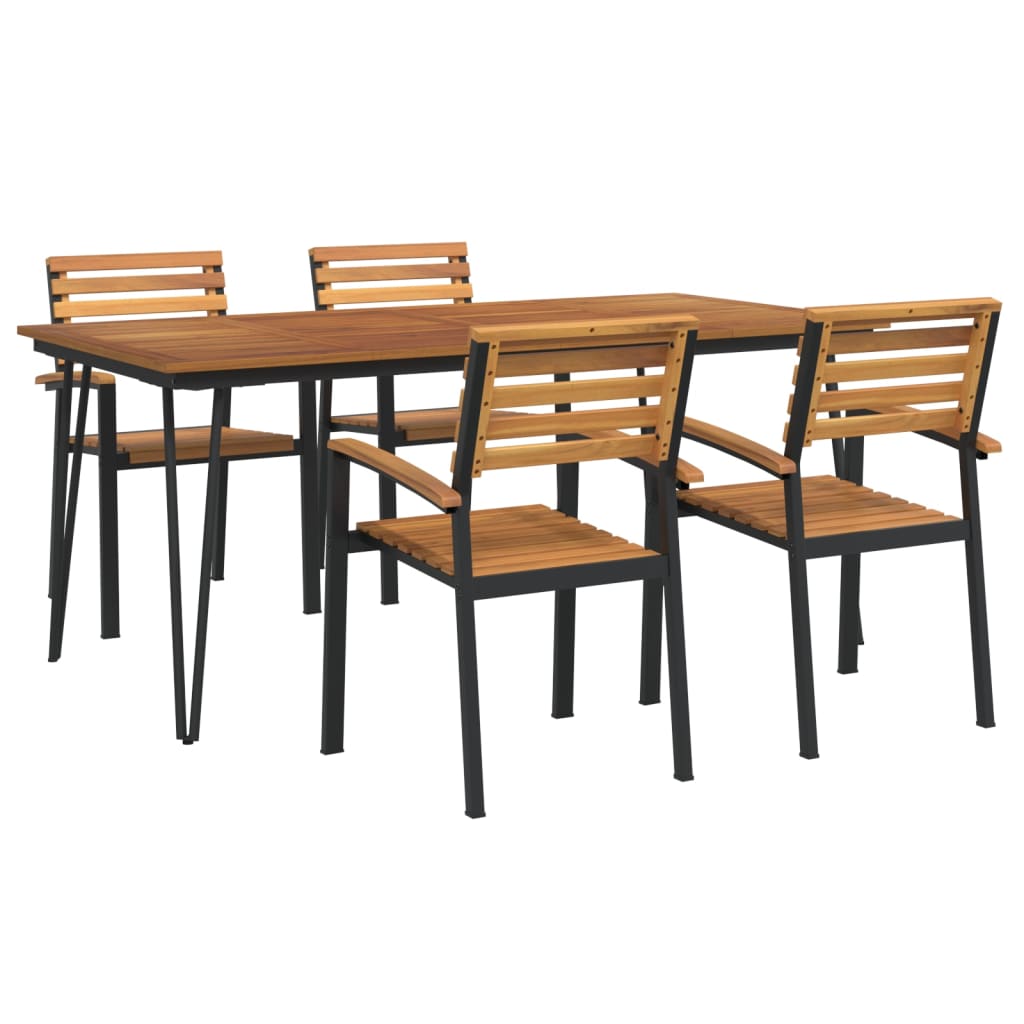 Ensemble à manger de jardin 5 pcs bois d'acacia massif et métal