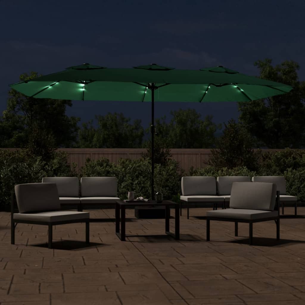Parasol de jardin à double tête avec LED vert 449x245 cm Parasols & voiles d'ombrage vidaXL