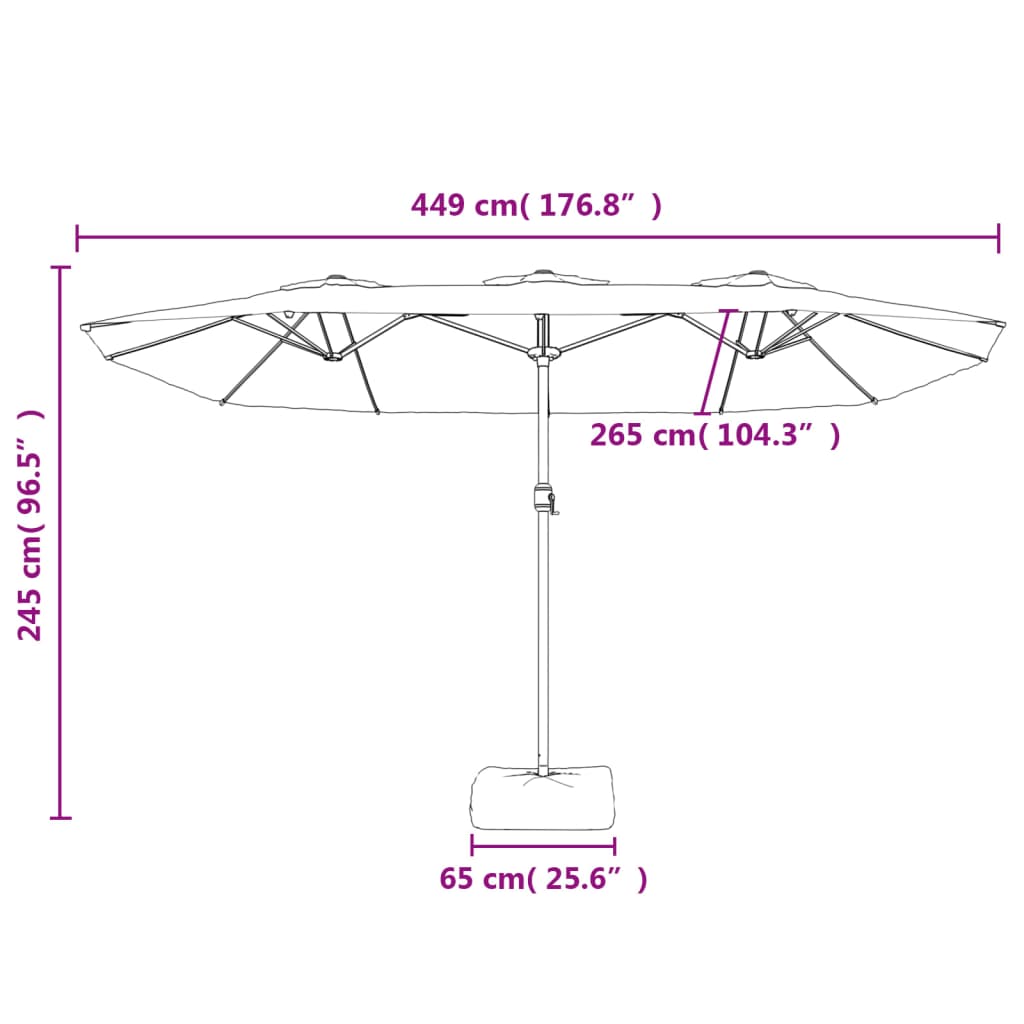 Parasol de jardin à double tête avec LED vert 449x245 cm Parasols & voiles d'ombrage vidaXL