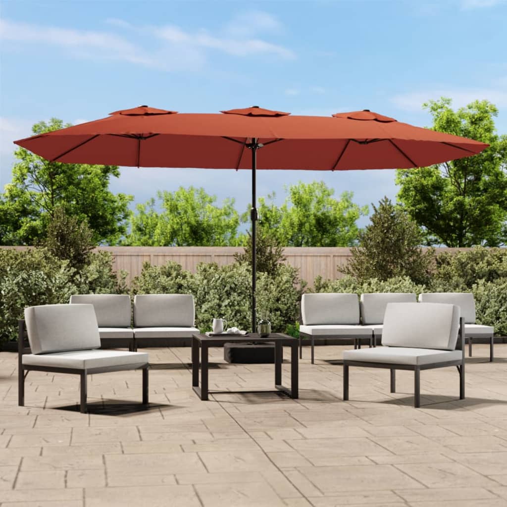 Parasol de jardin à double tête avec LED terre cuite 449x245 cm Parasols & voiles d'ombrage vidaXL